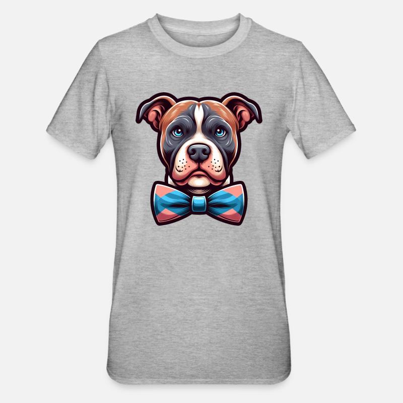 Pitbull mit Fliege - Unisex Polycotton T-Shirt - Grau meliert