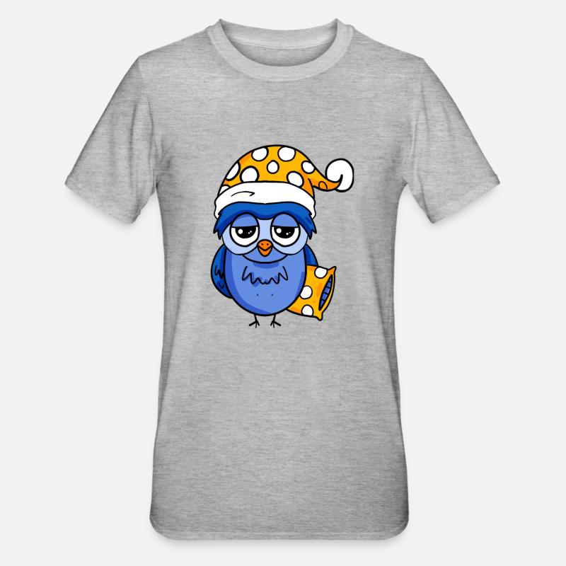 Schläfrige Eule - Unisex Polycotton T-Shirt - Grau meliert