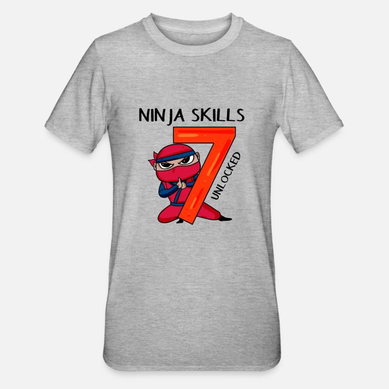 7ème anniversaire garçon 7 ans ninja sept ans - T-shirt polycoton Unisexe - gris chiné