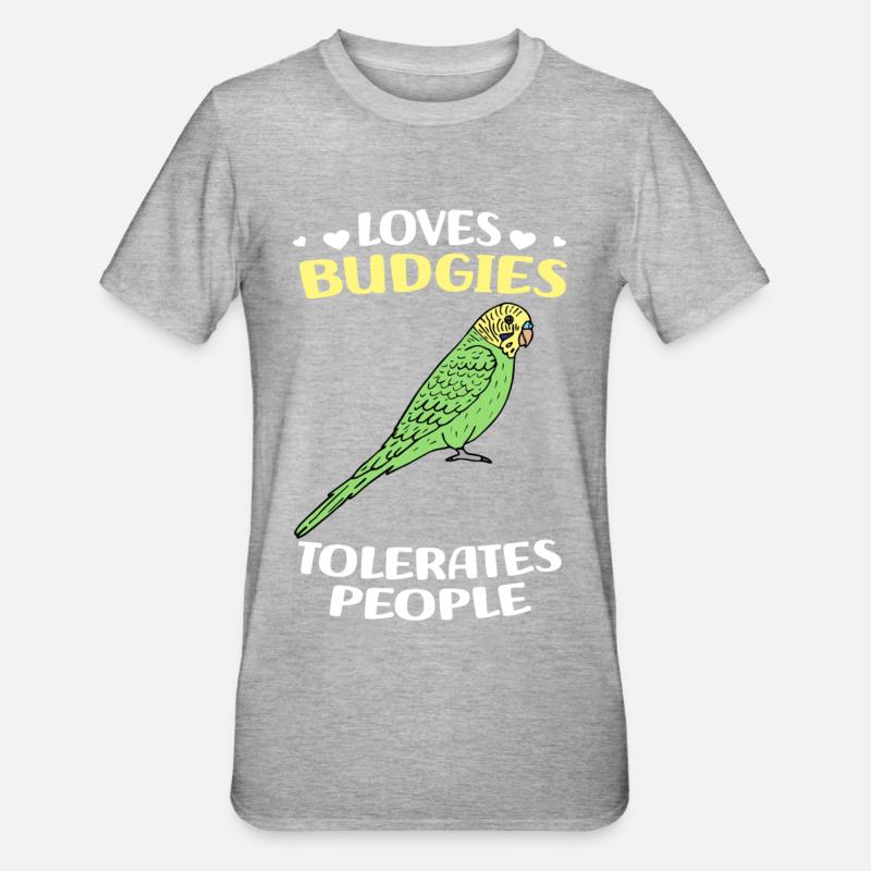 Oiseau Budgerigar - T-shirt polycoton Unisexe - gris chiné