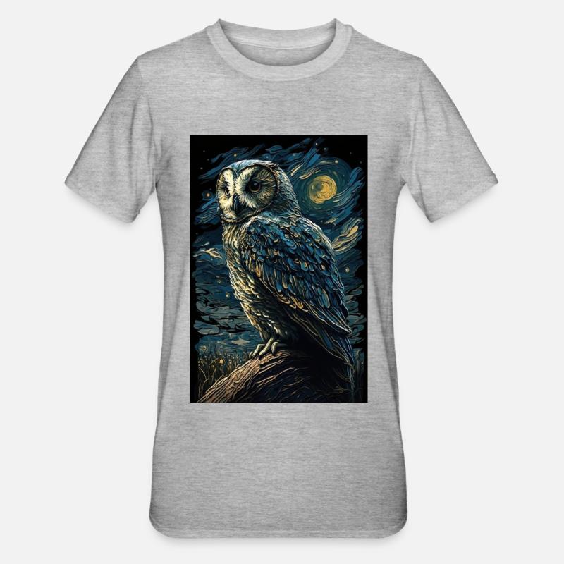 Eule - Unisex Polycotton T-Shirt - Grau meliert