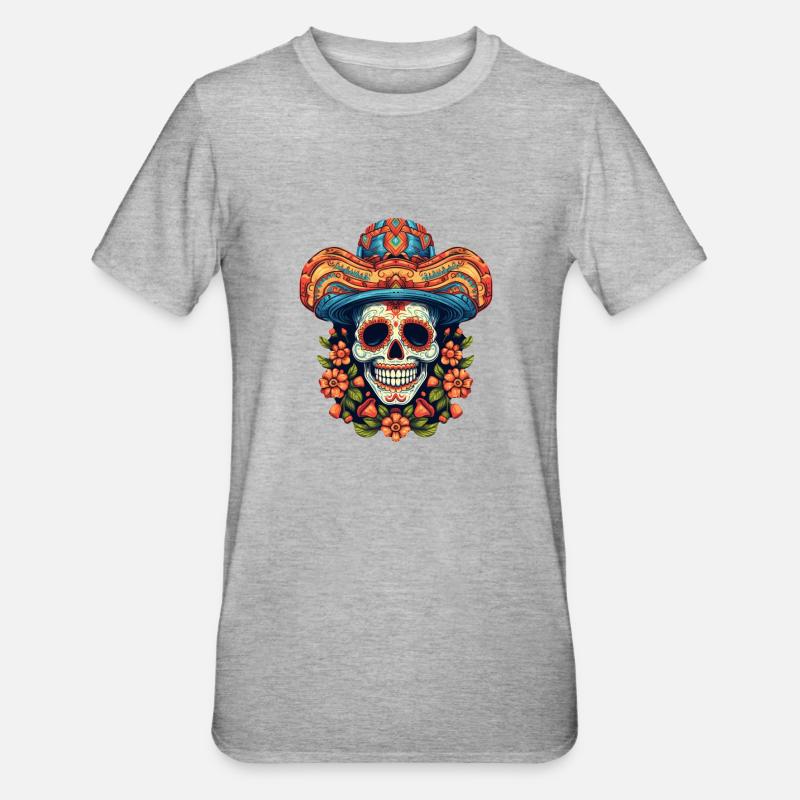 Crâne de Cinco de Mayo - T-shirt polycoton Unisexe - gris chiné