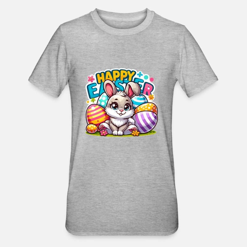 Happy Easter - Easter Bunny Illustration - Unisex Polycotton T-Shirt - heather grey
