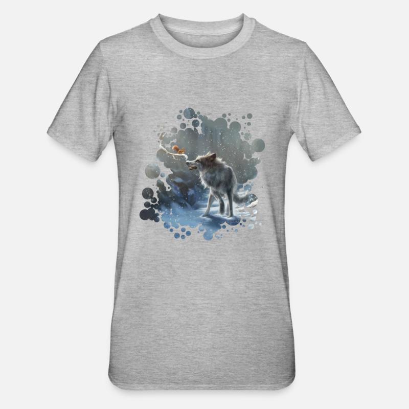 Wolf Eichhörnchen Winter - Unisex Polycotton T-Shirt - Grau meliert