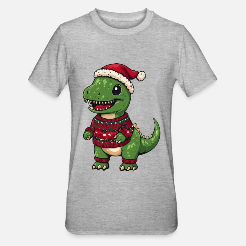 Dinosaur T-Rex Christmas Comic - Unisex Polycotton T-Shirt - heather grey