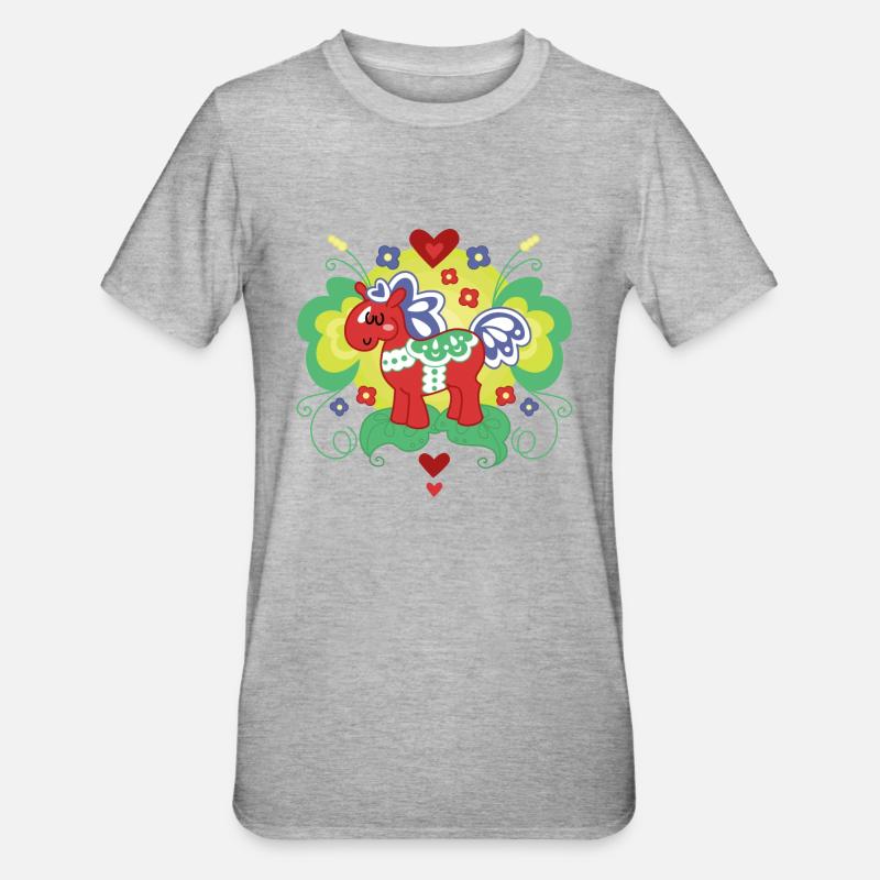 rouge Cheval de Dala - T-shirt polycoton Unisexe - gris chiné