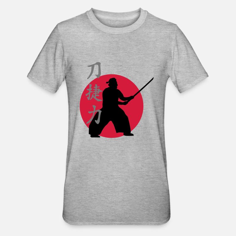 samurai_strength_victory_sword_3c - T-shirt polycoton Unisexe - gris chiné