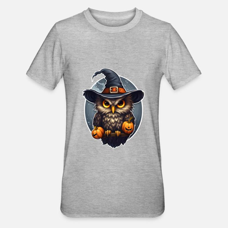 Halloween Eule - Unisex Polycotton T-Shirt - Grau meliert