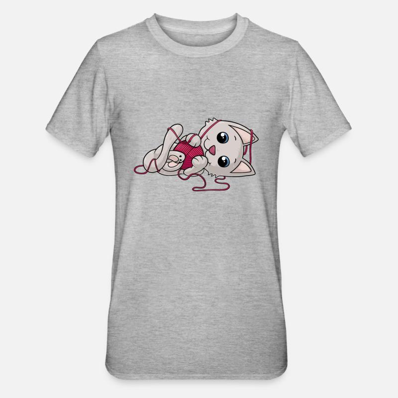 chat bande dessinée douce - T-shirt polycoton Unisexe - gris chiné
