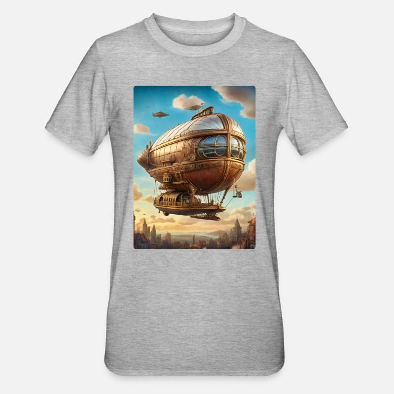 Dirigeable Steampunk 1.7 - T-shirt polycoton Unisexe - gris chiné