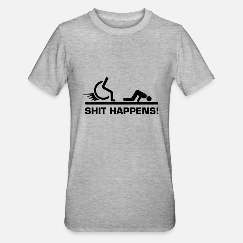 shit_happens_rollstuhl - T-shirt polycoton Unisexe - gris chiné