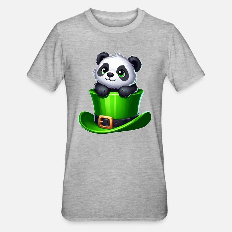 Saint-Patrick Panda Cylindre Trèfle - T-shirt polycoton Unisexe - gris chiné