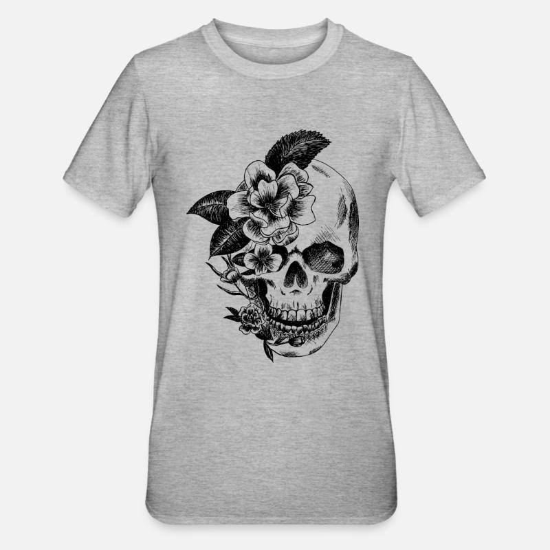 Kran und Blumen - Unisex Polycotton T-Shirt - Grau meliert