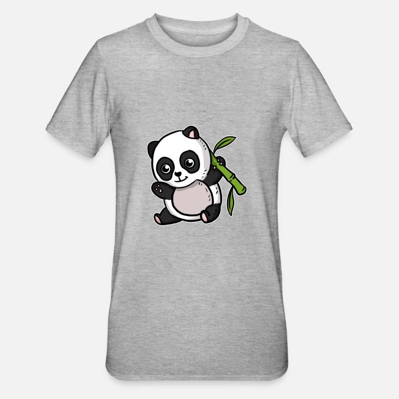 Mignon Kawaii Panda Ours - T-shirt polycoton Unisexe - gris chiné
