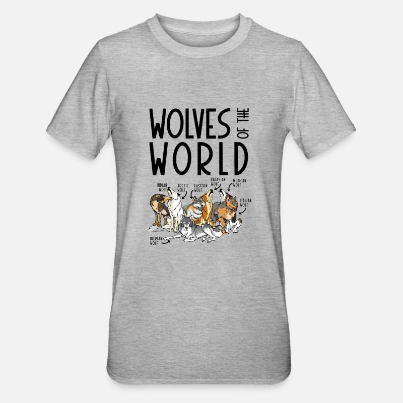 Les loups du monde - T-shirt polycoton Unisexe - gris chiné