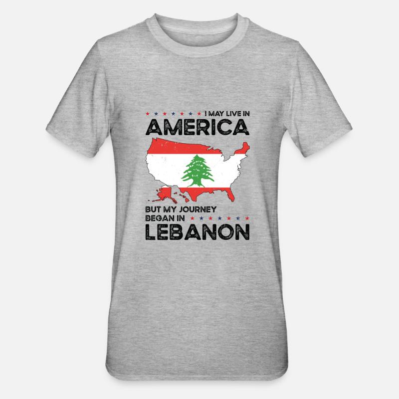 Né Liban Liban États-Unis - T-shirt polycoton Unisexe - gris chiné