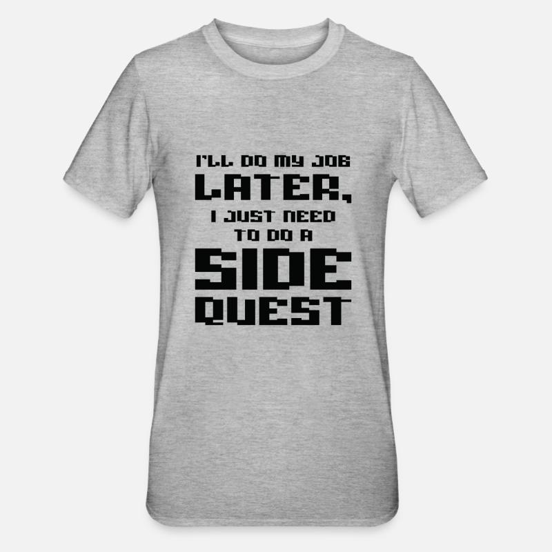 Procrastine panda lover Side Quest - T-shirt polycoton Unisexe - gris chiné