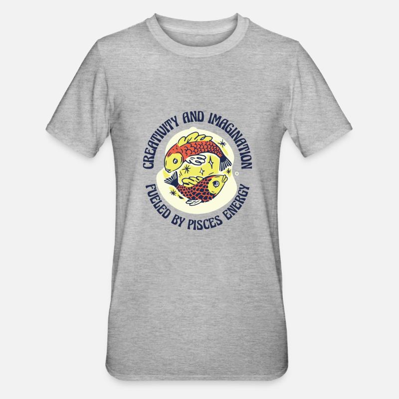 Poissons Energie Créativité Astrologie Imagination - T-shirt polycoton Unisexe - gris chiné
