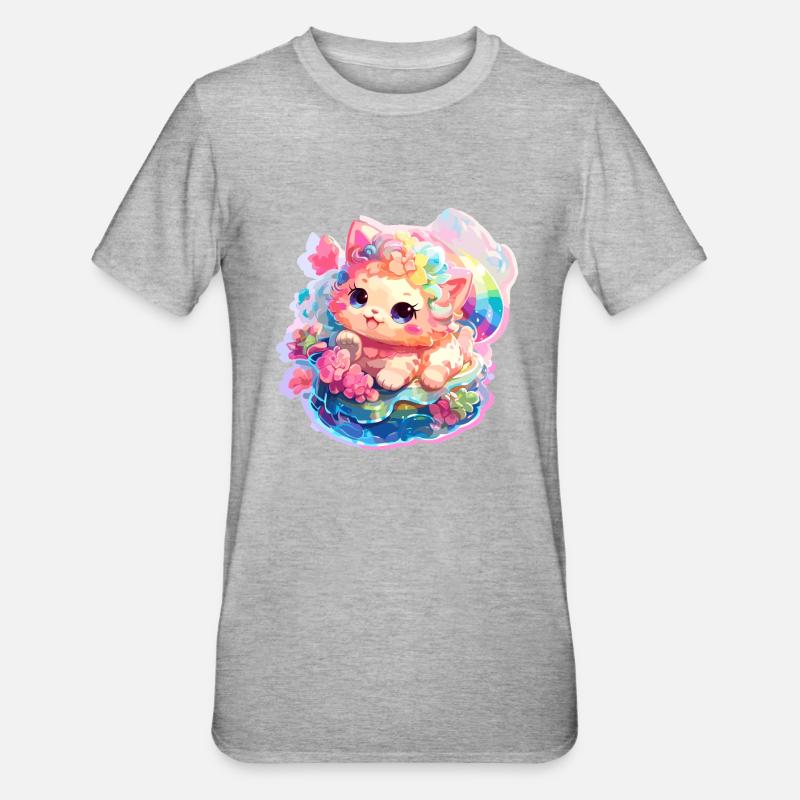 Chat - illustration - T-shirt polycoton Unisexe - gris chiné