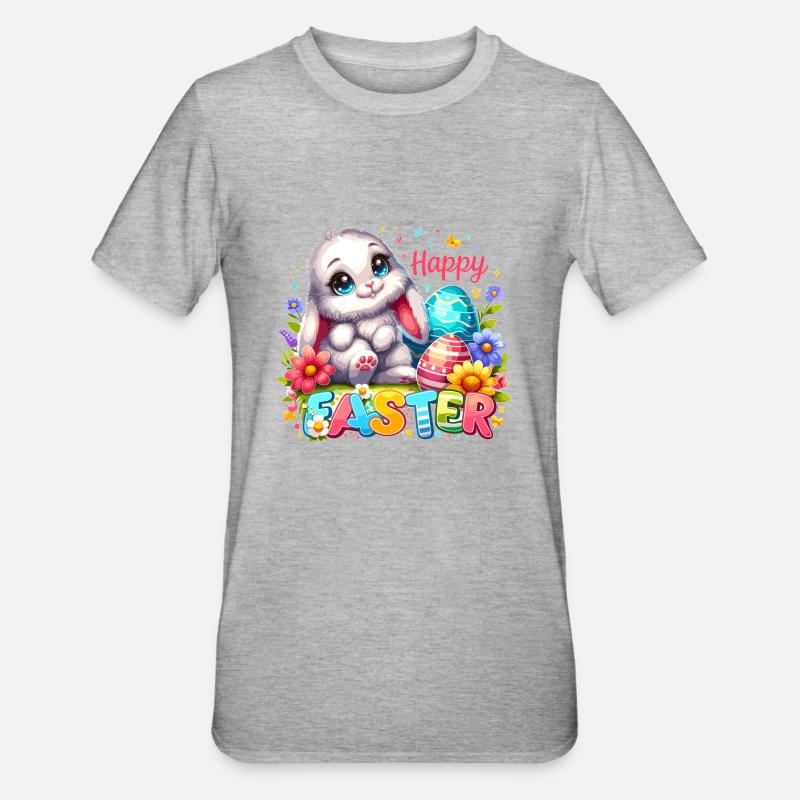 Happy Easter - Easter Bunny Illustration - Unisex Polycotton T-Shirt - heather grey
