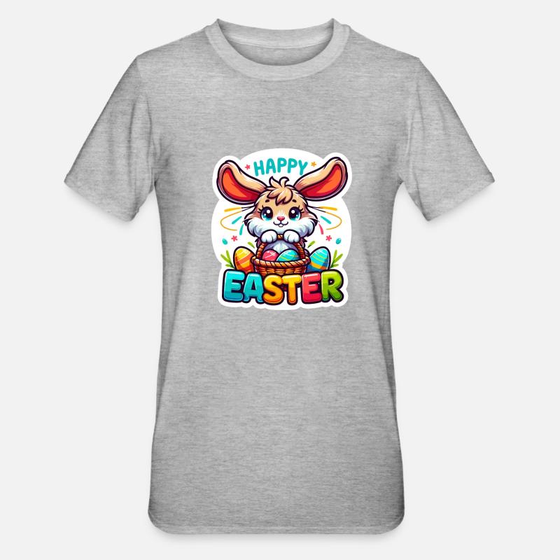 Happy Easter - Easter Bunny Illustration - Unisex Polycotton T-Shirt - heather grey