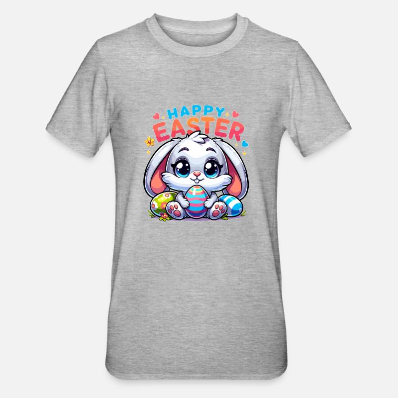 Happy Easter - Easter Bunny Illustration - Unisex Polycotton T-Shirt - heather grey