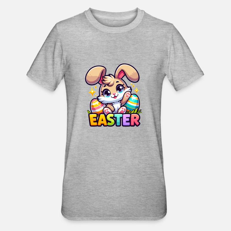 Happy Easter - Easter Bunny Illustration - Unisex Polycotton T-Shirt - heather grey