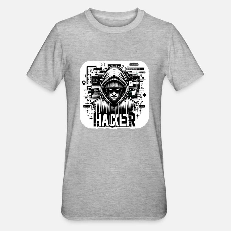 Hacker - Illustration - Unisex Polycotton T-Shirt - heather grey