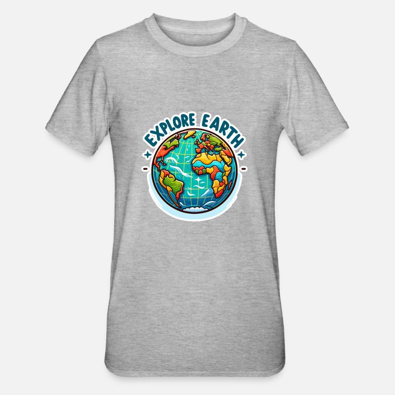 Explore Earth - Erde Illustration - Unisex Polycotton T-Shirt - heather grey