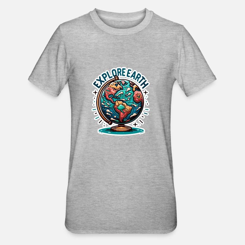Explore Earth - Erde Illustration - Unisex Polycotton T-Shirt - heather grey