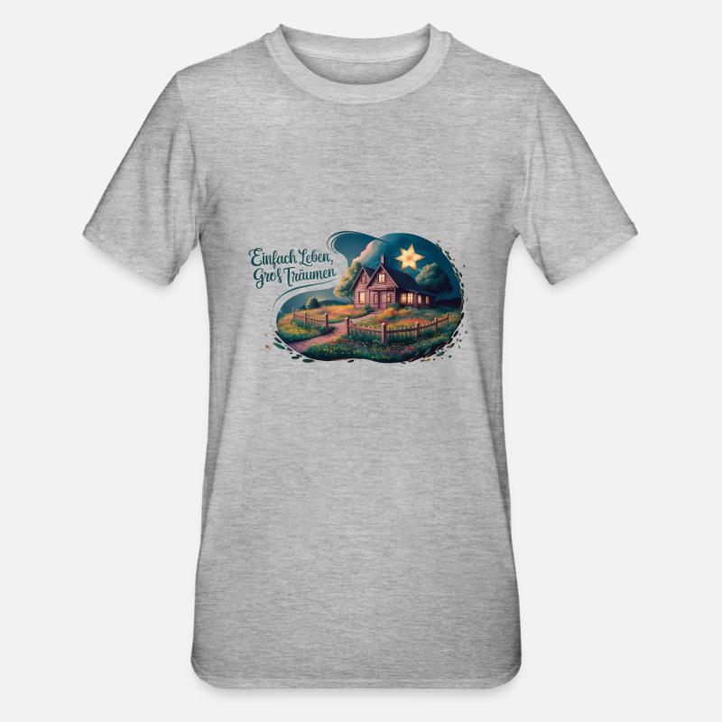 Vivre simplement, rêver grand - T-shirt polycoton Unisexe - gris chiné