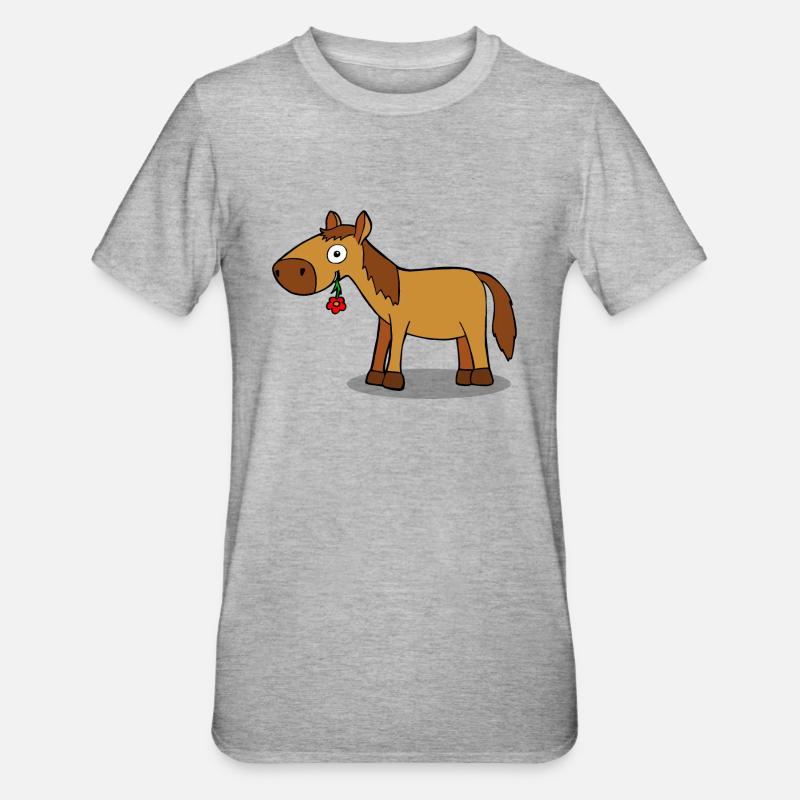 Pferd mit Blume - Comic - Unisex Polycotton T-Shirt - Grau meliert