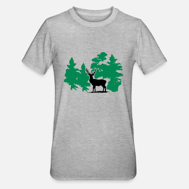 Hirsch - Deer - Unisex Polycotton T-Shirt - Grau meliert