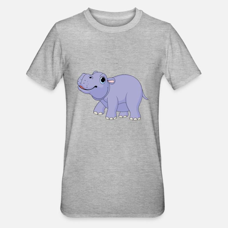 Hippopotame pygmée mignon - MiniHippo - T-shirt polycoton Unisexe - gris chiné