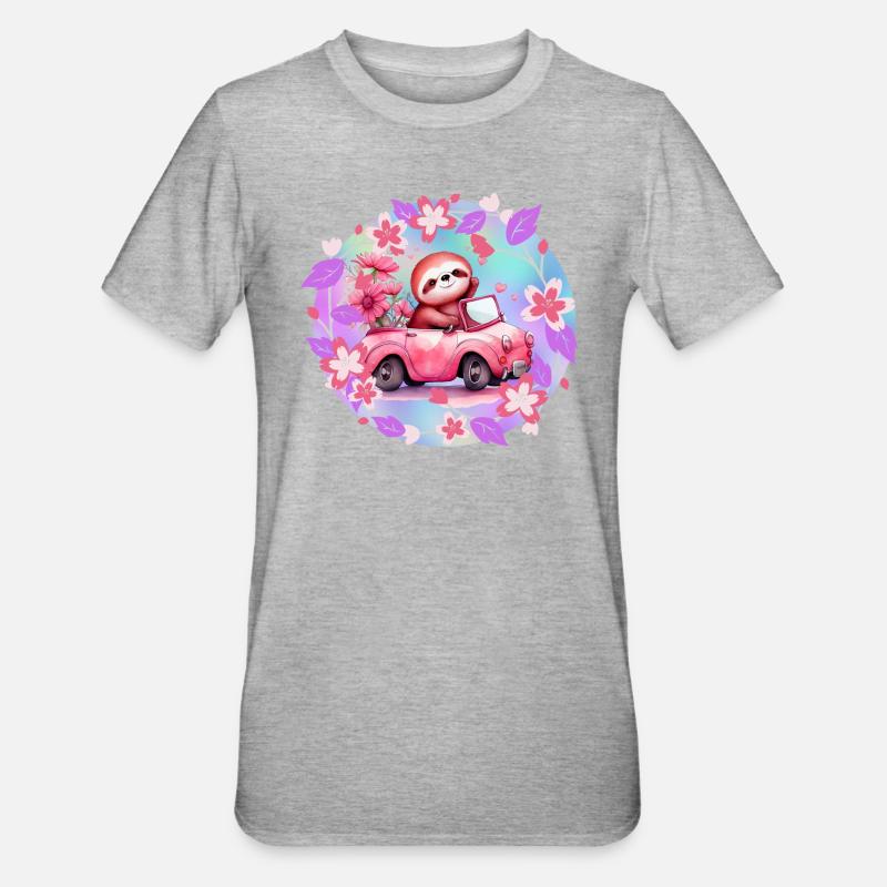 Sloth driving a convertible - Unisex Polycotton T-Shirt - heather grey