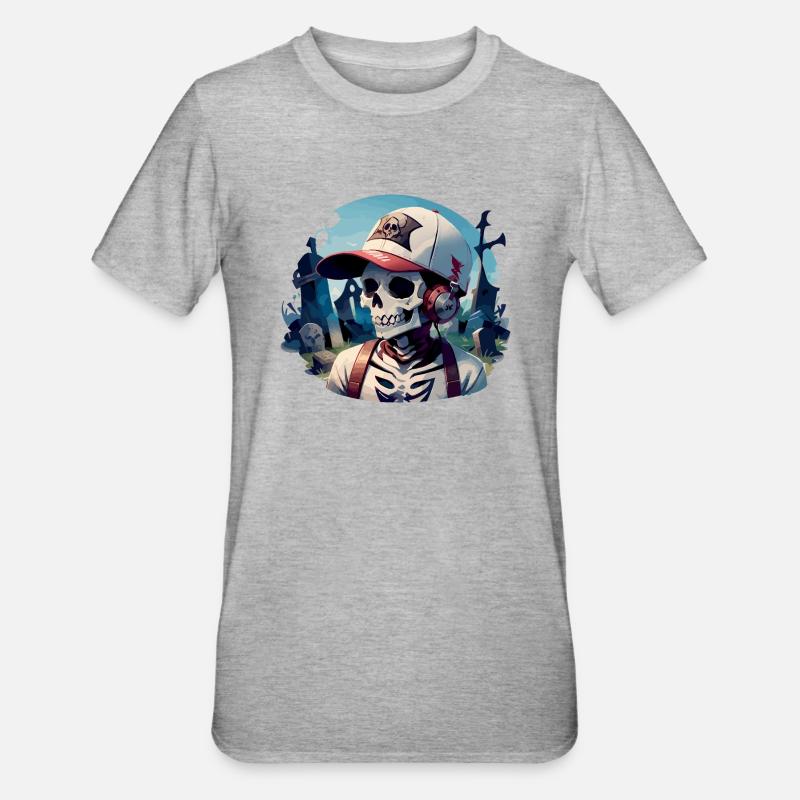 Graveyard Skull avec écouteurs - T-shirt polycoton Unisexe - gris chiné