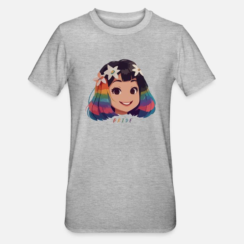 Mädchen mit Regenbogenhaaren - Unisex Polycotton T-Shirt - Grau meliert