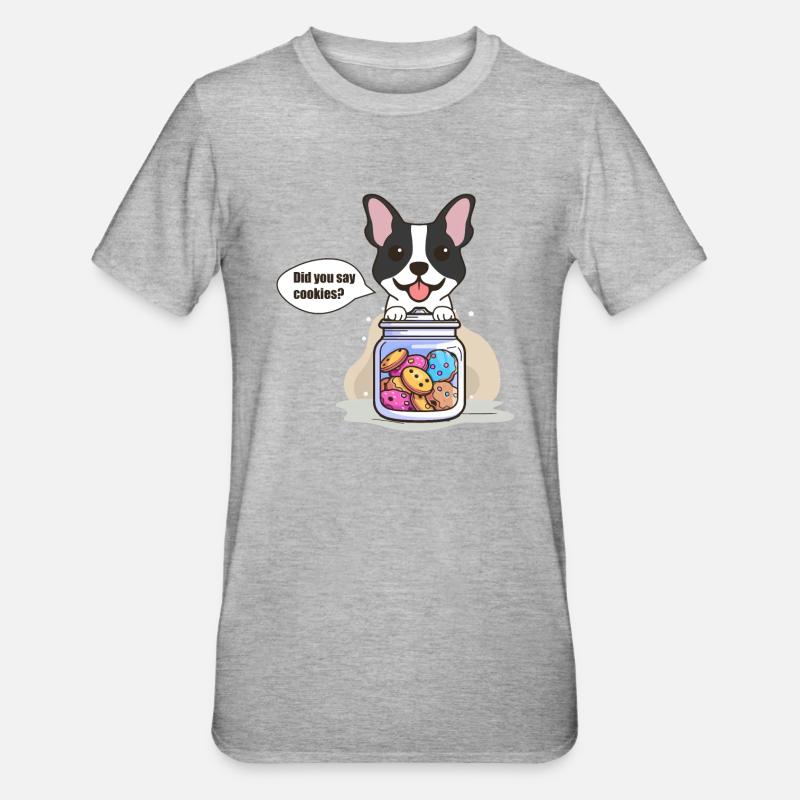 Chiens et biscuits : un duo parfait - T-shirt polycoton Unisexe - gris chiné