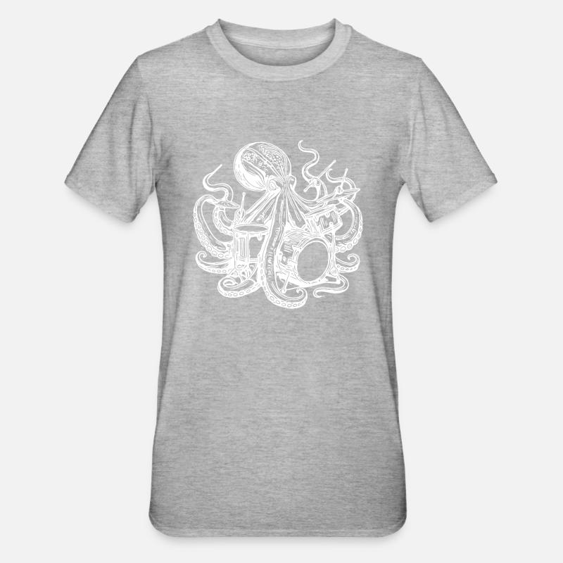 Octopus plays drums - Unisex Polycotton T-Shirt - heather grey