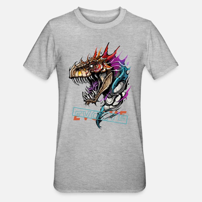 Rugissement de l’évolution du dragon - T-shirt polycoton Unisexe - gris chiné
