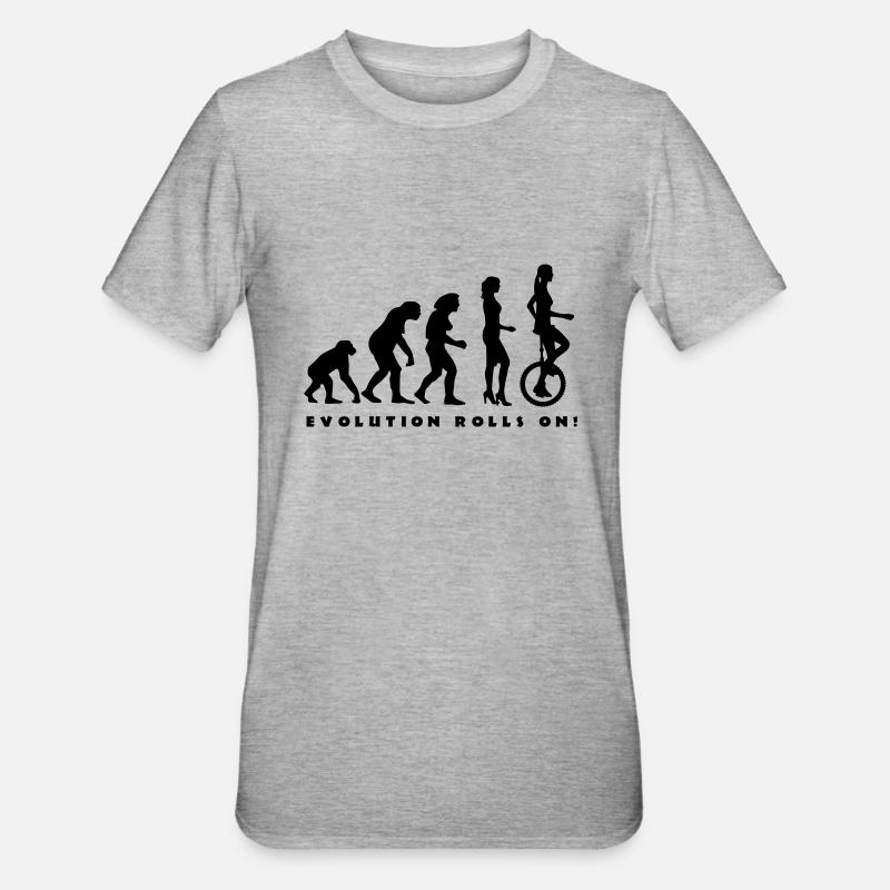 evolution_einradfahrerin_1c_b - T-shirt polycoton Unisexe - gris chiné