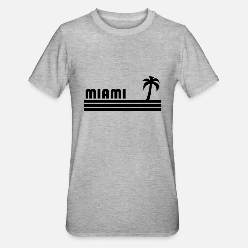 Miami (trois bars, palmier) - T-shirt polycoton Unisexe - gris chiné