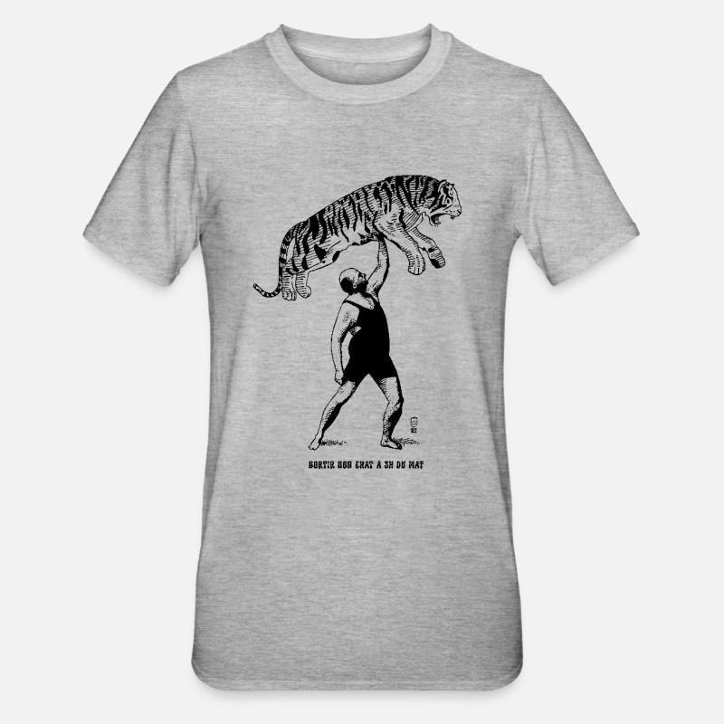 Sortir son chat à 3h du mat - T-shirt polycoton Unisexe - gris chiné