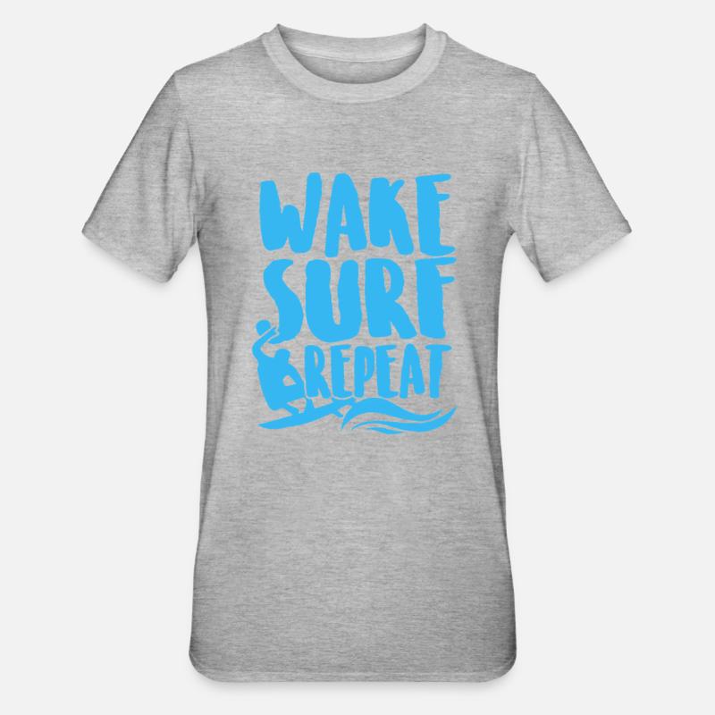 Surfing Wake Surf Repeat - Unisex Polycotton T-Shirt - heather grey