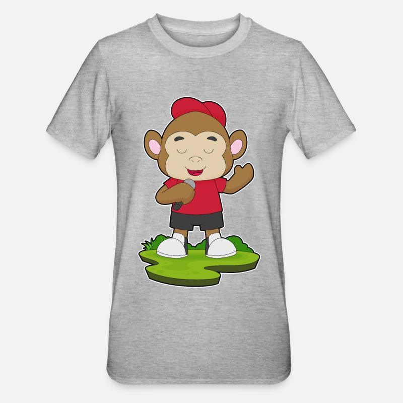 Monkey Singer Microphone - T-shirt polycoton Unisexe - gris chiné