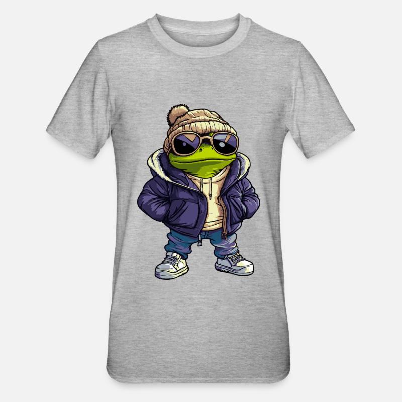 Frosch Cool Comic - Unisex Polycotton T-Shirt - Grau meliert