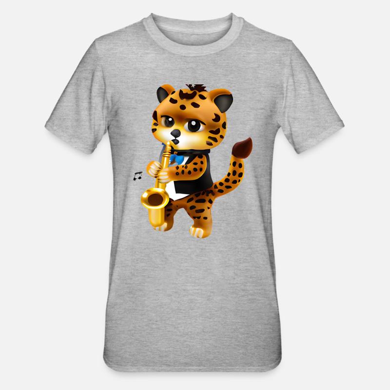 Léopard avec saxophone - T-shirt polycoton Unisexe - gris chiné