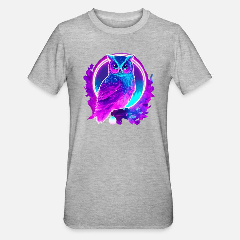 Owl Neon Moon Synthwave - T-shirt polycoton Unisexe - gris chiné