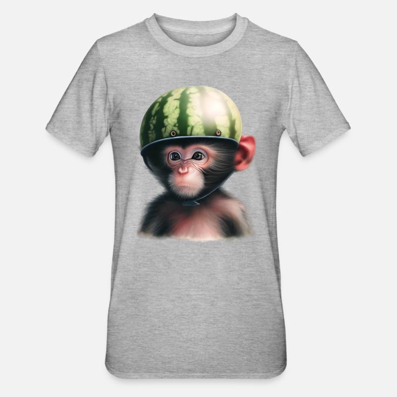 Singe à la pastèque - T-shirt polycoton Unisexe - gris chiné