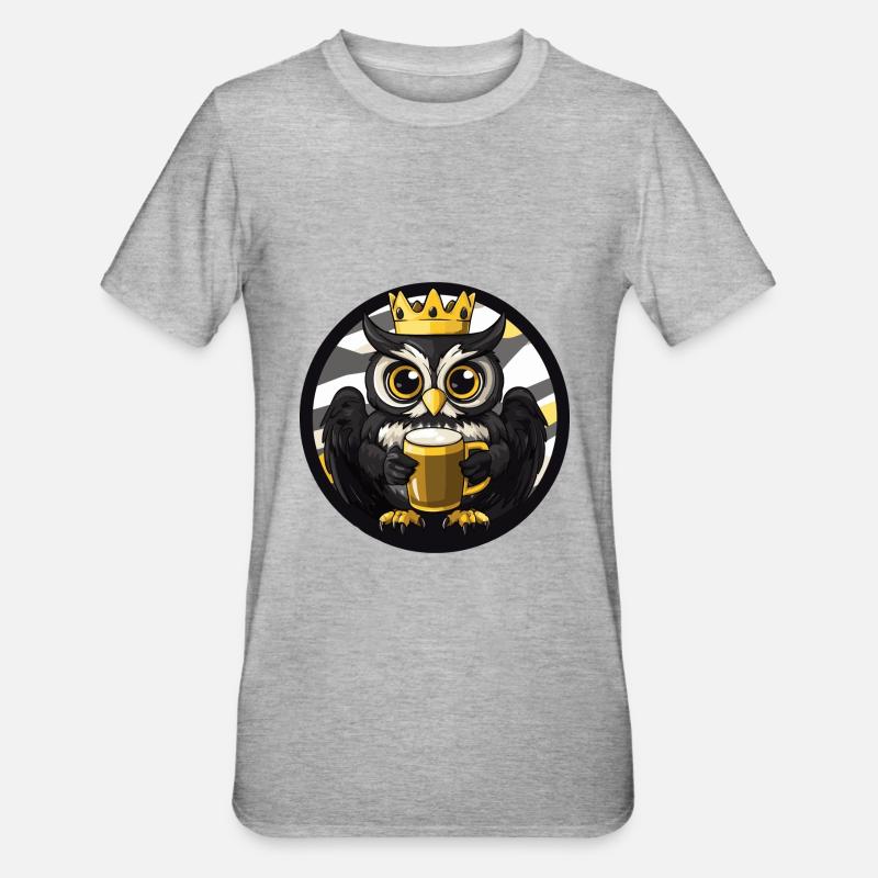 Eule Bier Comic - Unisex Polycotton T-Shirt - Grau meliert